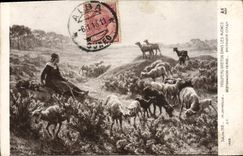 VINTAGE POSTCARD Goat Living room 1912 Deyrolle Breton Herd in the gorses