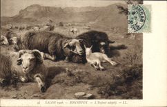 VINTAGE POSTCARD Goat Living room 1906 Bonnefoy the adopted child