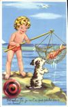 VINTAGE POSTCARD Fantasy Humor Child Beach Dog