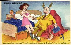 CPA Fantaisie Humour Retour premature 