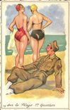 CPA Fantaisie Humour Soldat Militaria Plage 
