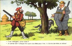 CPA Fantaisie Humour Chasse Chasseur Chien