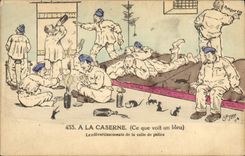 CPA Fantaisie Militaria A la caserne Ce que voit un bleu