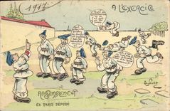 CPA Fantaisie Militaria A l'exercice Rassemblement 