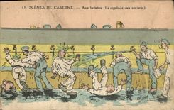 VINTAGE POSTCARD Fantasy Militaria Scenes of barracks To the wash-hand basins fun of old