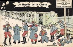 CPA Fantaisie Militaria Le rapide de la classe Train 