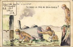 CPA Fantaisie Militaria Bain Marie 