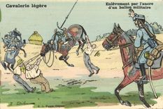 CPA Fantaisie Militaria Cavalerie legere Enlevement par l'ancre d'un ballon militaire Cheval