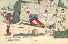 CPA Fantaisie Militaria A la caserne Ce que voit un bleu Les poires de l'adjudant 
