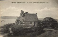 El paisaje bretón del folklore de la POSTAL de la VENDIMIA bisela a pecadores