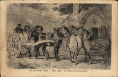 CPA Folklore Bretagne Vers 1840 La visite au grand pere 