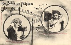 CPA Fantaisie Telephone Nos bebes au telephone