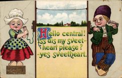 CPA Fantaisie Telephone Enfants Folklore