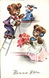 VINTAGE POSTCARD Fantaisie Telephones Bear Bear cub