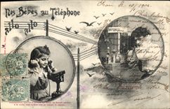 VINTAGE POSTCARD Fantaisie Telephones Our babies on the Enfants telephone