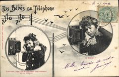 CPA Fantaisie Telephone Nos bebes au telephone Enfants