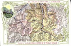 VINTAGE POSTCARD Geographical map Chocolate factory of Aiguebelle Ariège