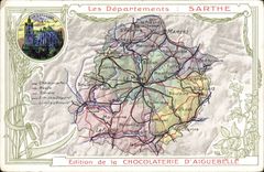 VINTAGE POSTCARD Geographical map Chocolate factory of Aiguebelle the Sarthe