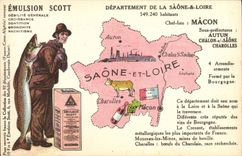 VINTAGE POSTCARD Geographical map the Saone and the Loire Mason Emulsion Scott Poisson