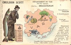 VINTAGE POSTCARD Geographical map Department of the VAr Draguignan Scott Emulsion