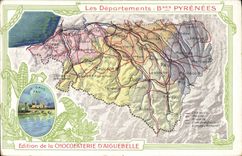 VINTAGE POSTCARD Geographical map Chocolate factory of Aiguebelle the Low Pyrenees