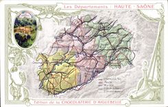 VINTAGE POSTCARD Geographical map Chocolate factory of Aiguebelle Haute-Saône Luxeuil