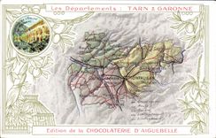 VINTAGE POSTCARD Geographical map Chocolate factory of Aiguebelle Tarn and the Garonne Moissac