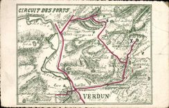 VINTAGE POSTCARD Geographical map Circuit of the forts of Verdun Millitaria