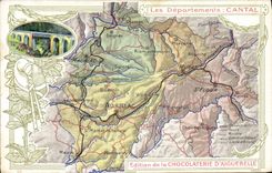 VINTAGE POSTCARD Geographical map Chocolate factory of Aiguebelle Cantal