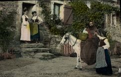 CPA Folklore le queteur Ane Mule