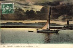 VINTAGE POSTCARD Boat Cannes Sunset on Esterel
