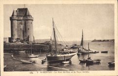 CPA Bateau St Servan Le port St Pere et la tour Solidor