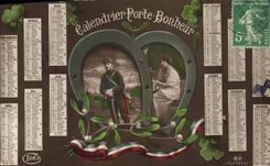 VINTAGE POSTCARD Fantaisie Calendar Carries happiness Horseshoe Soldat Militaria