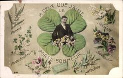 VINTAGE POSTCARD Fantaisie Carries Trefle happiness