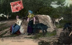 VINTAGE POSTCARD Goat Young people chevrieres Folklore