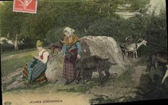 CPA Chevre Jeunes chevrieres Folklore