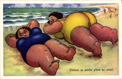 VINTAGE POSTCARD Humor Beach strong Women