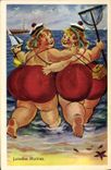 VINTAGE POSTCARD Humor Binoculars Beach strong Woman