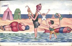 VINTAGE POSTCARD Humor Beach Woman Strong Poisson