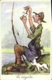 VINTAGE POSTCARD Humor Fishes Sinning disgusts It Chien