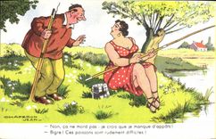 CPA Humour Femme Peche Pecheur Jean Chaperon