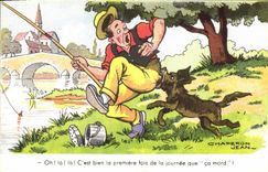 Caperuza Sinning de Jean del perro de los pescados del humor de la POSTAL de la VENDIMIA