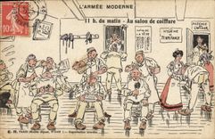 CPA Militaria 11h du matin Au salon de coiffure Coiffeur