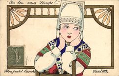 CPA Folklore Fileuse 