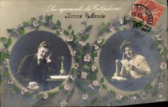 CPA Fantaisie Telephone Homme Femme