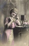 CPA Fantaisie Telephone Femme