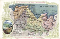 VINTAGE POSTCARD Geographical map Chocolate factory of Aiguebelle Dimensions of North