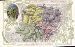 VINTAGE POSTCARD Geographical map Chocolate factory of Aiguebelle Lot et Garonne