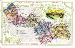 VINTAGE POSTCARD Geographical map Northern Chocolate factory of Aiguebelle