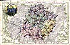 CPA Carte geographique Chocolaterie d'Aiguebelle Sarthe